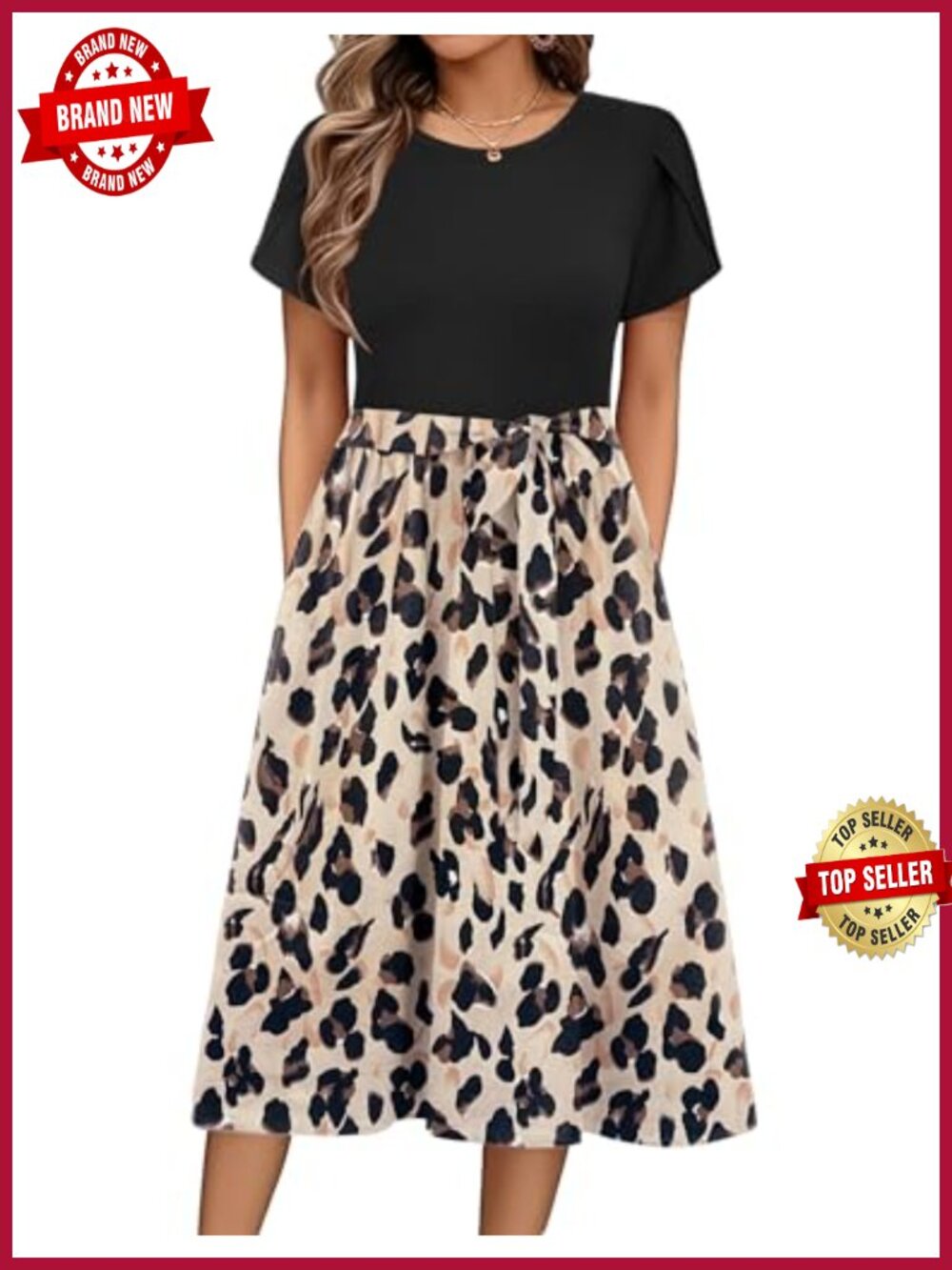 Women's Floral Midi T-Shirt Dress with Pockets